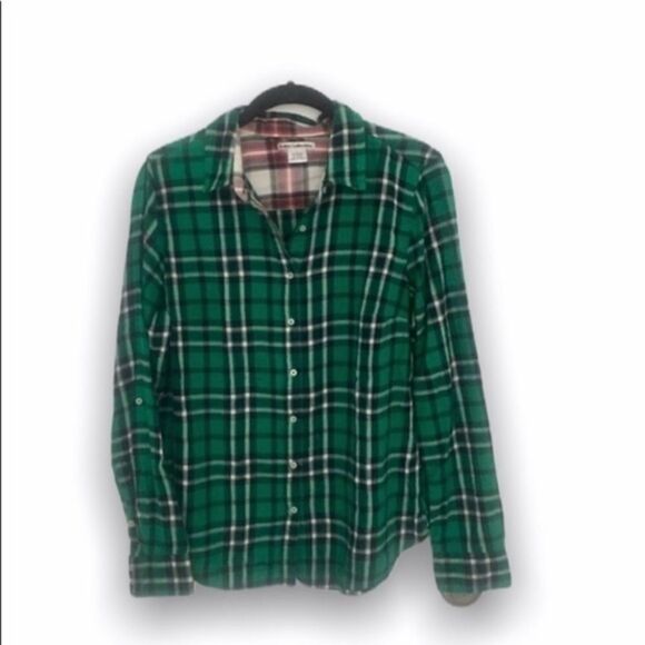 Dalia Collection L Green Plaid Flannel Button Down Shirt - Picture 2 of 3
